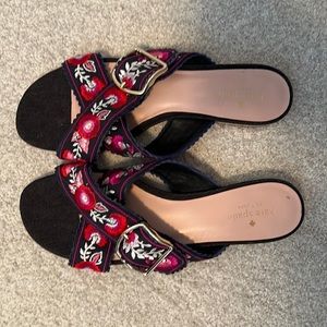 Kate Spade Black and Pink Embroidered Sandals